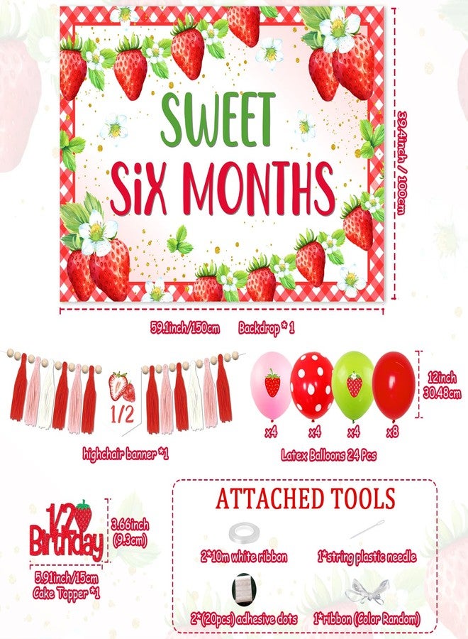 Merrystorm Strawberry Half Birthday Decorations Sweet Six Months Backdrop It’s My 1/2 Birthday High Chair Banner Strawberry 6 Months Balloons 1/2 Birthday Cake Topper for Girls 1/2 Birthday Party Supplies - Image 5
